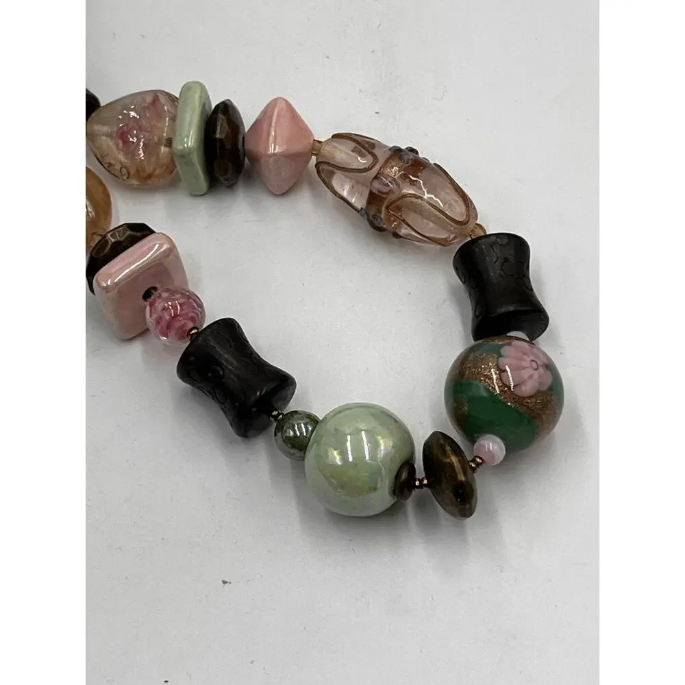 Jay Strongwater Vintage Pink Brown Greek Glass Floral Beaded Boho‎ Necklace new